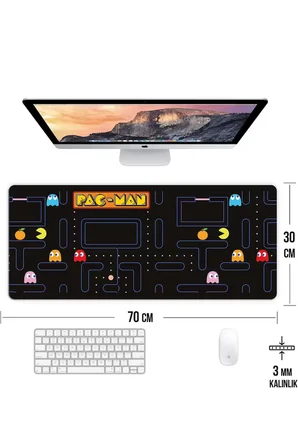 Pac-Man Oyun Gaming Klavye Mouse Pad Kaymaz Taban Kenarları Dikişli Su Geçirmez Masa Matı 70x30 cm