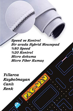 Pac-Man Oyun Gaming Klavye Mouse Pad Kaymaz Taban Kenarları Dikişli Su Geçirmez Masa Matı 70x30 cm