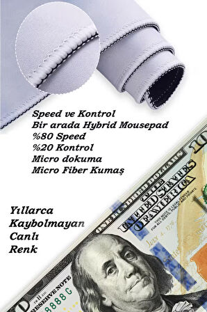 Dolar Baskılı Oyun Gaming Klavye Mouse Pad Kaymaz Taban Kenarları Dikişli Su Geçirmez Masa Matı 70x30 cm