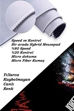 Joker Oyun Gaming Klavye Mouse Pad Kaymaz Taban Kenarları Dikişli Su Geçirmez Masa Matı 70x30 cm