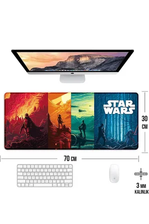 Star Wars Oyun Gaming Klavye Mouse Pad Kaymaz Taban Kenarları Dikişli Su Geçirmez Masa Matı 70x30 cm
