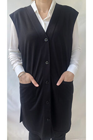 Kadın Vizon  Büyük Beden Uzun Düğmeli Yelek