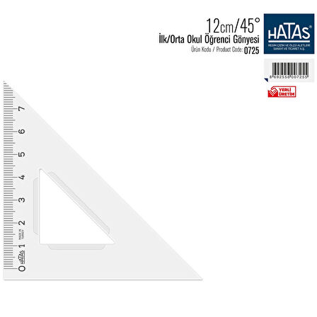 Hatas Öğrenci Gönyesi 45 Derece Plastik 12 CM 725 (36 adet)