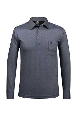 Çizgi Triko Erkek Gömlek Yaka Kol Manşetli Cepli Sweat 4249 Gri