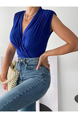 Kadın Vatka Detaylı Kruvaze Yaka Bodysuit