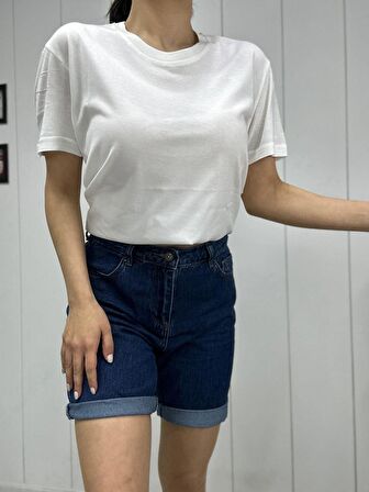 Kadın Bisiklet Yaka Basic Oversize Tişört