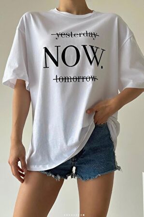 Kadın Oversize %100 Pamuk Yesterday Baskılı T-shirt yesterday