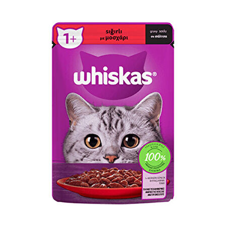 Whiskas Pouch Sos İçinde Sığır Etli Yetişkin Kedi Konservesi 12x85 Gr 