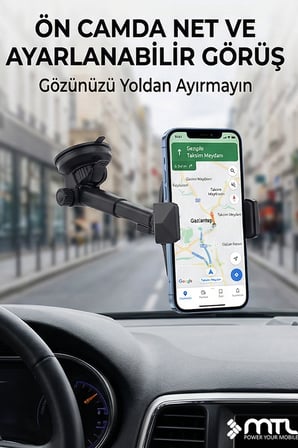 Otomatik Kilitli Teleskopik Kol Araç İçi Telefon Tutucu Dayanıklı ve Güçlü Vantuz 360° Döner MT6042