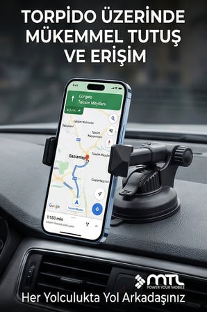 Otomatik Kilitli Teleskopik Kol Araç İçi Telefon Tutucu Dayanıklı ve Güçlü Vantuz 360° Döner MT6042
