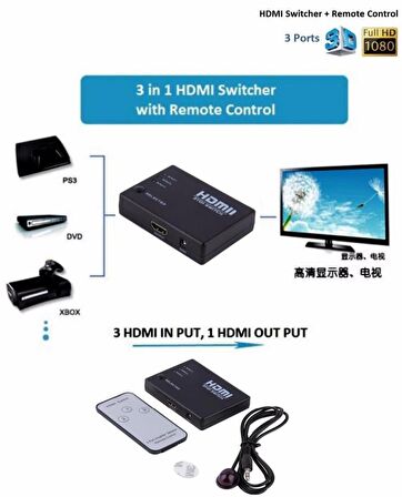  3 Port Hdmi Switch Çoklayıcı Çoğaltıcı Kumandalı