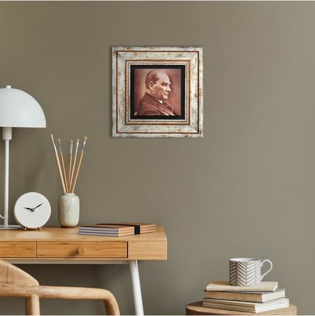 Atatürk Taş Duvar Tablosu - Çerçeveli Taş Tablo - Dekoratif Duvar Sanatı - Modern Ev ve Ofis Duvar Dekoru T1-131