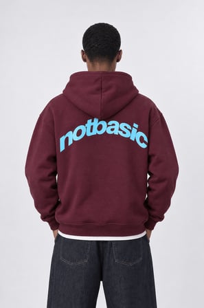 Erkek notbasic Baskılı Oversize Hoodie Bordo