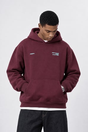 Erkek notbasic Baskılı Oversize Hoodie Bordo