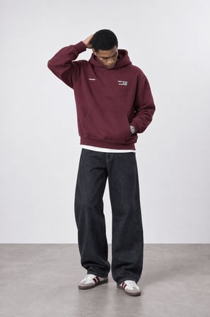 Erkek notbasic Baskılı Oversize Hoodie Bordo