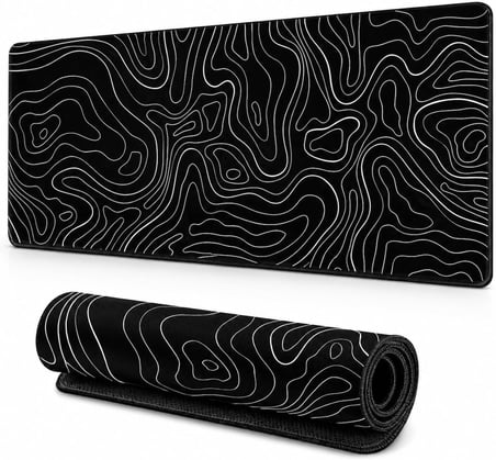 McStorey 90x40 cm Mouse Pad, Beyaz Topografik Kontur Desenli Büyük Mouse Pad, Kaymaz Kauçuk Tabanlı, Dikişli Kenarlı 3 mm Klavye ve Mouse Altlığı, Minimal Desk Mat