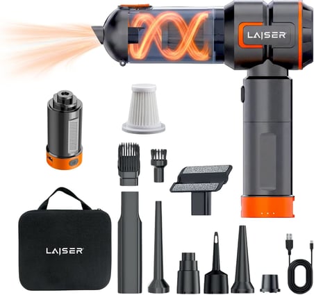 VT-120 5-in-1 Kablosuz Araç Süpürgesi: 20.000 Pa Güç &amp; Değiştirilebilir 2 Bataryalı (Powerbank ve LED Işık Özellikli)