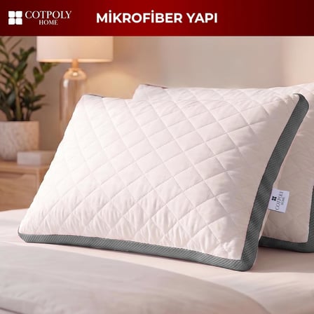 Klimalı Yastık 50x70 cm - Hava Sirkülasyonlu Kapitone Mikrofiber Dış Kılıf 850 gr Silikon Dolgulu Ortopedik Uyku Yastığı (2'li Gri)