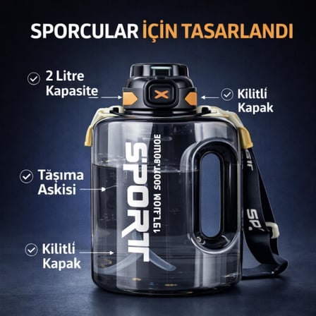 2Lt Su Matarası Su Şişesi Pipetli Sızdırmaz Bpa Içermez Emniyet Kilitli Suluk Sporcu Motivasyon Su Matarası