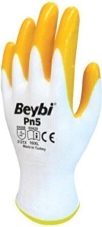 Beybi Eldiven Pn5 No:10 Nitril Sarı Beyaz Iş Eldiveni