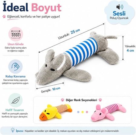 Peluş Domuzcuk Kedi Köpek Oyuncağı - Isırınca Ses Çıkaran İnteraktif Oyun Arkadaşı - Yumuşak Dokulu Çizgili Tasarım - Yavru ve Yetişkin Evcil Hayvanlar İçin - 25 x 10 x 4 cm - Pembe