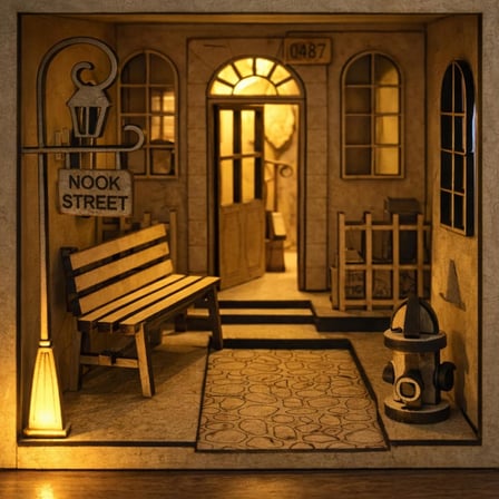 Nook Street Book Nook, Işıklı 3D Ahşap Diorama Maket, Orta Seviye, 211 Parça, 20x11x18 cm