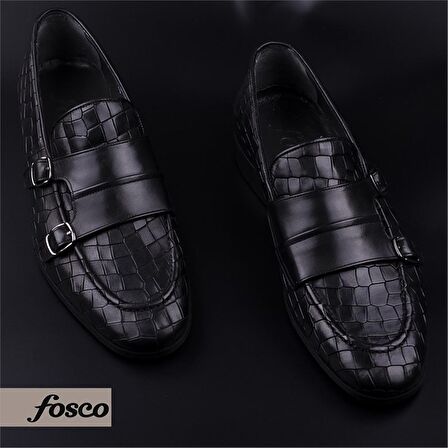 Fosco Siyah Erkek Hakiki Deri Kemerli Klasik Ayakkabı