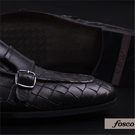Fosco Siyah Erkek Hakiki Deri Kemerli Klasik Ayakkabı
