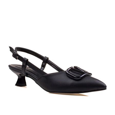 M2S Siyah Kadın Suni Fındık Topuk Sivri Burun Klasik Terlik