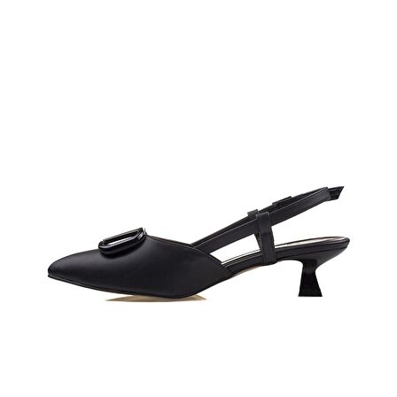 M2S Siyah Kadın Suni Fındık Topuk Sivri Burun Klasik Terlik