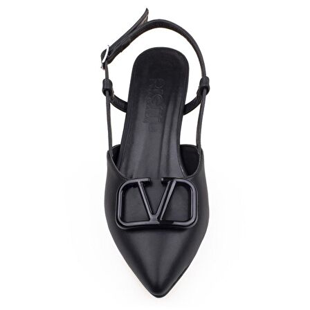 M2S Siyah Kadın Suni Fındık Topuk Sivri Burun Klasik Terlik