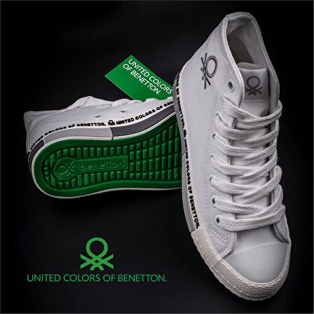 Benetton Gri Beyaz Uzun Kadın Keten Spor Ayakkabı BN 70021