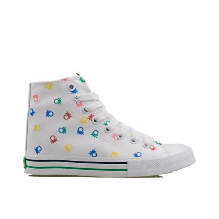 Benetton Beyaz Uzun Logolu Kadın Keten Spor Ayakkabı BN 30185