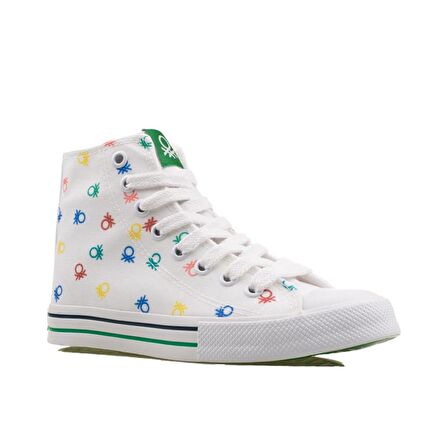 Benetton Beyaz Uzun Logolu Kadın Keten Spor Ayakkabı BN 30185