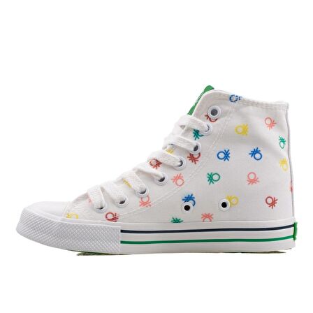 Benetton Beyaz Uzun Logolu Kadın Keten Spor Ayakkabı BN 30185