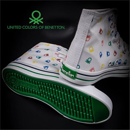 Benetton Beyaz Uzun Logolu Kadın Keten Spor Ayakkabı BN 30185