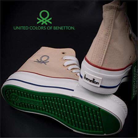 Benetton Krem Kalın Taban Kadın Uzun Keten Spor Ayakkabı BN30939