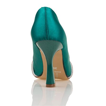 M2S Yeşil Taşlı Saten Lagertha Kadın Klasik Ayakkabı