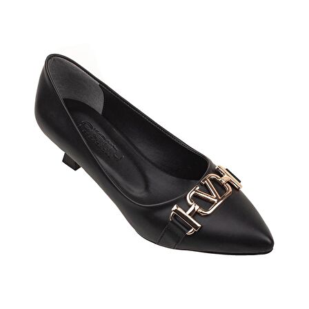 M2S Siyah Fındık Topuk Kadın Klasik Ayakkabı