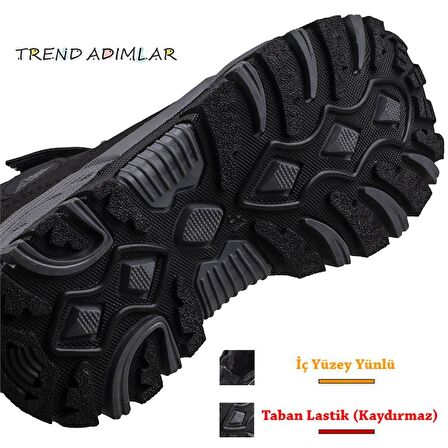 Trend Adımlar Siyah Power Kaymaz Taban Yünlü Trekking Çocuk Bot