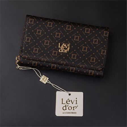 Levidor Kahverengi Geniş Boy Monogram Baskı Kadın Cüzdan