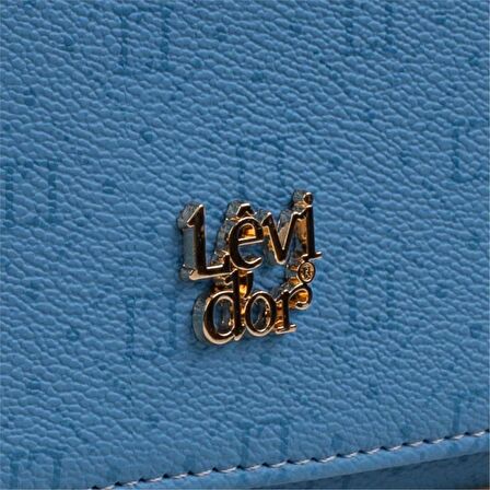 Levidor Mavi Geniş Boy Monogram Baskı Kadın Cüzdan