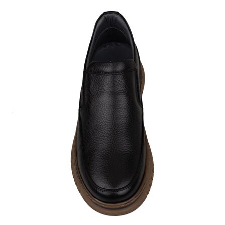 Slayka Siyah Stone Hakiki Deri Erkek Bağcıksız Casual Ayakkabı