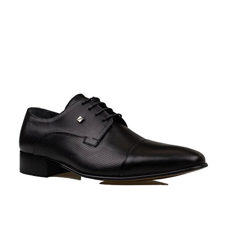 Fosco Siyah Hakiki Deri Bağcıklı Özel Üretim Klasik Ayakkabı