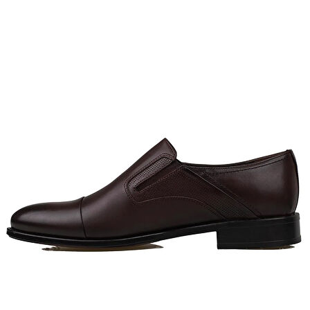 M2S Kahverengi Erkek Hakiki Deri Yuvarlak Burun Klasik Ayakkabı