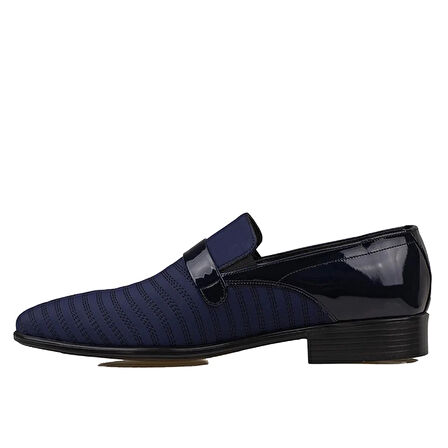 Fosco Mavi Saten Üzeri Rugan İşlemeli Erkek Klasik Ayakkabı