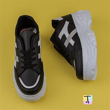 Trend Adımlar Siyah Kadın Kalın Taban Sneaker