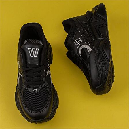 Trend Adımlar Siyah Worting Kadın Kalın Taban Sneaker