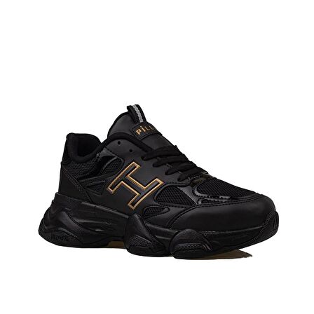 Trend Adımlar Siyah Handa Kadın Bağcıklı Kalın Taban Sneaker