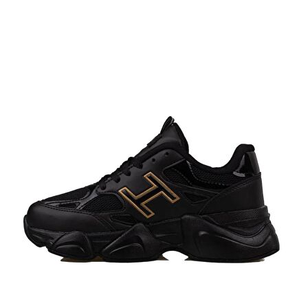 Trend Adımlar Siyah Handa Kadın Bağcıklı Kalın Taban Sneaker